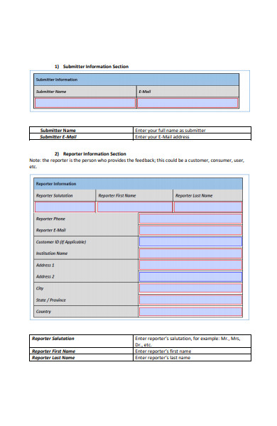 service feed back form sample