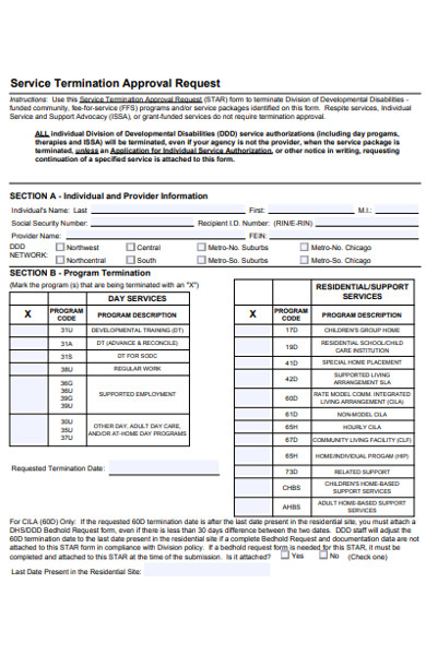 service termination approval request form