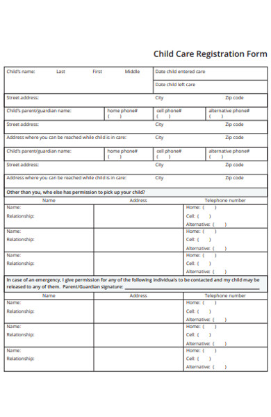 simple childcare registration form