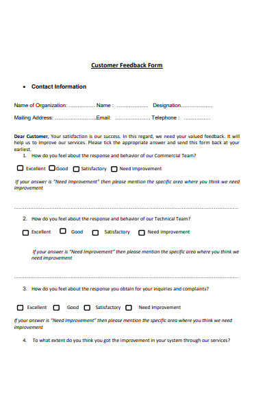 simple customer feedback form in pdf