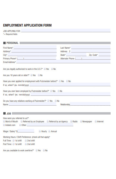 simple employment application form