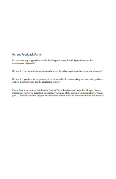 simple parent feedback form in pdf