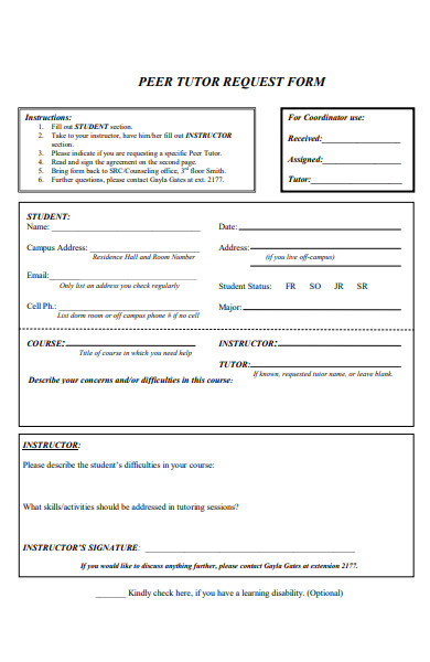 simple peer tutor request form