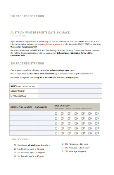 simple race registration form