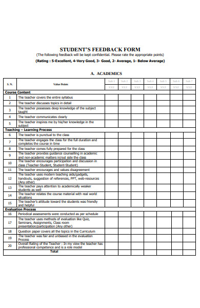 FREE 30+ Student Feedback Forms in PDF | MS Word