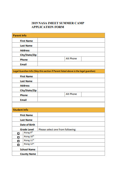 simple summer camp application form
