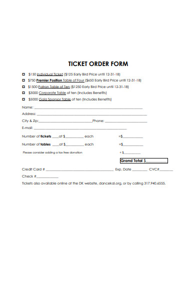 simple ticket order form