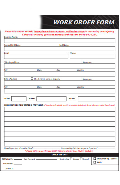 Free templates for order forms