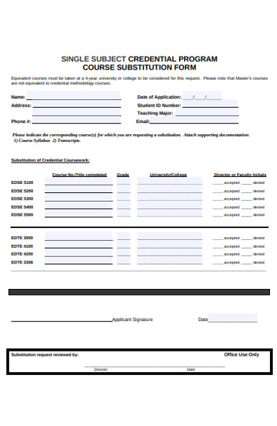 FREE 33  Course Substitution Forms in PDF Ms Word (doc )