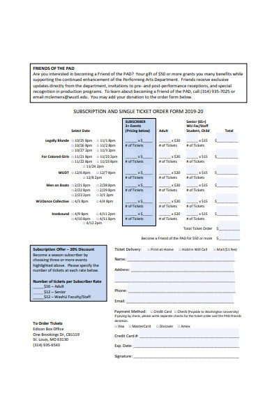 single ticket order form