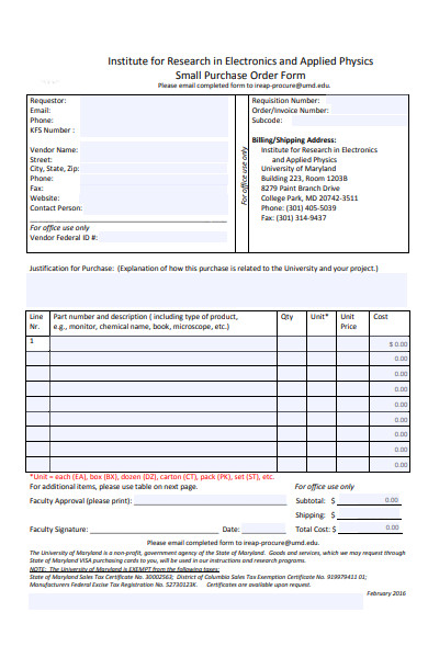 small purchase order form