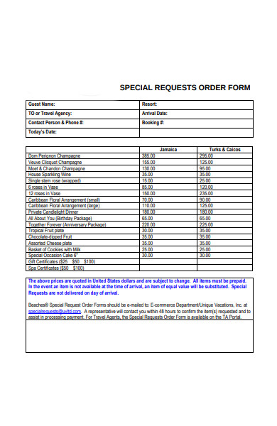 special cake order form