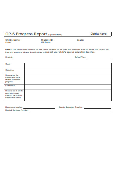 special education student progress report form