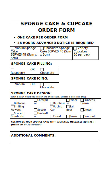 sponge cake order form