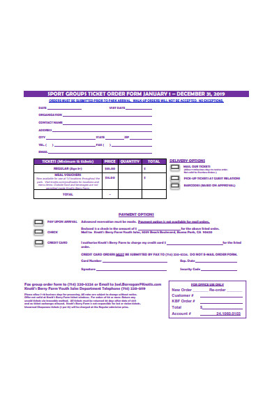 sport groups ticket order form