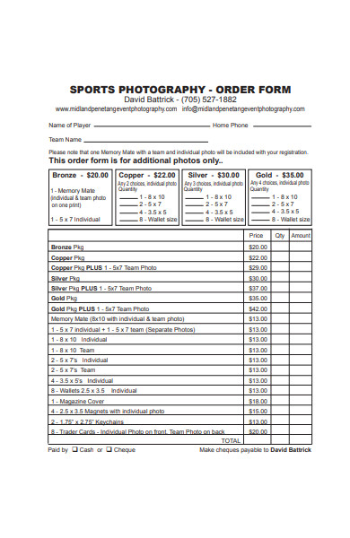 sports photography order form