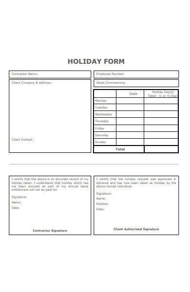 staff holiday request form
