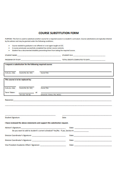 standard course substitution form