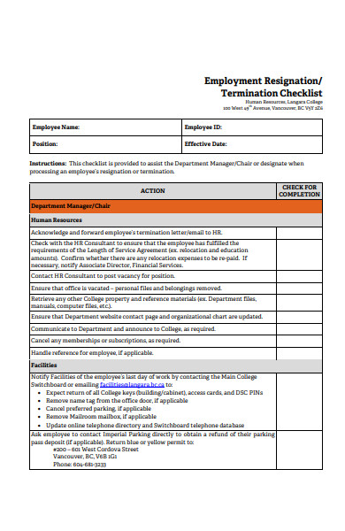 standard employee resignation form