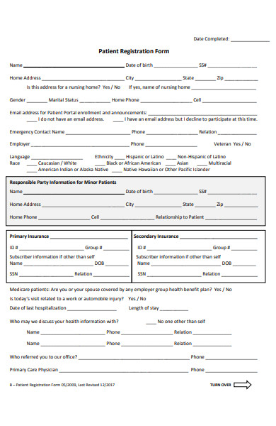standard patient registration form