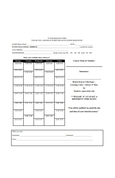 standard tutor request form