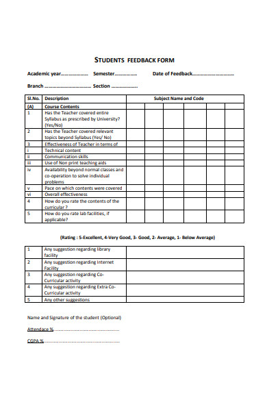 student academic feedback form