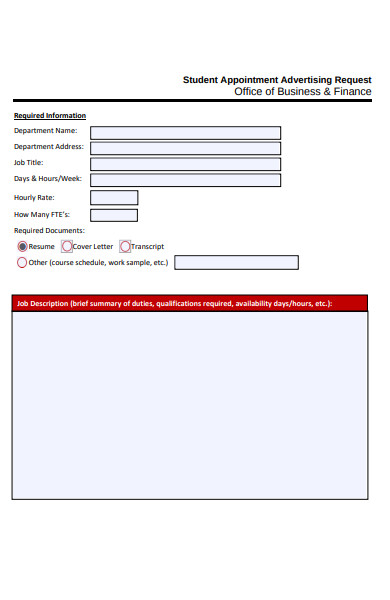 student appointment advertisement request form
