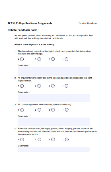 student assessment feedback form
