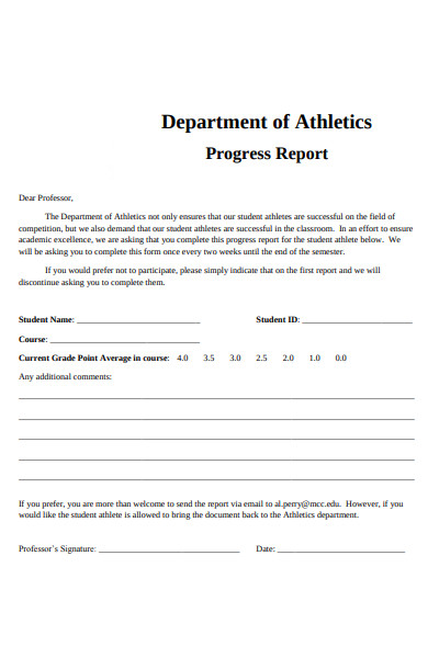 student athletic progress report form
