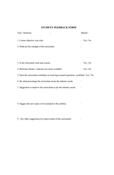 student course feedback form