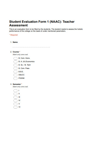 student evaluation form sample