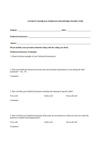 student feedback form on fieldwork