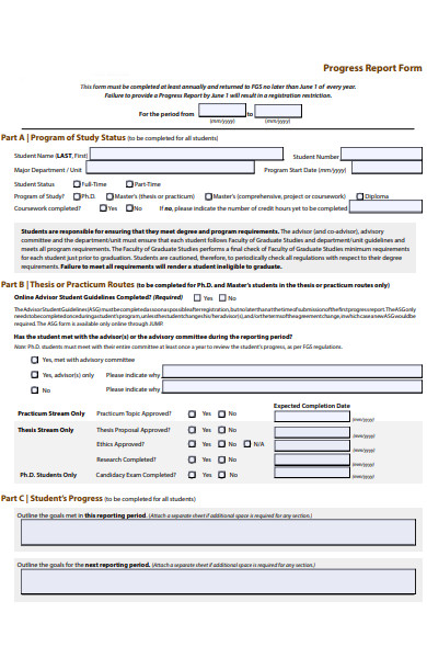 student interactive progress report form