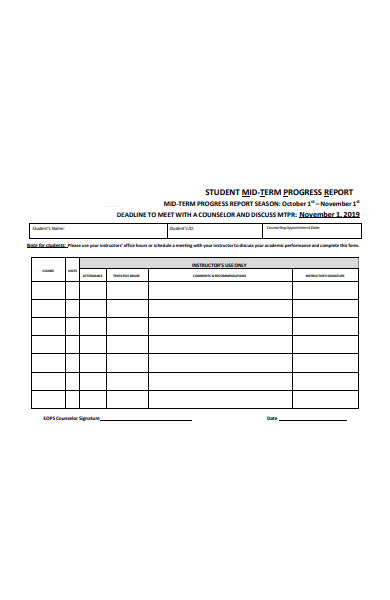 student mid term progress report form