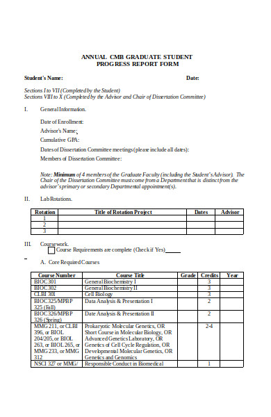 student monthly progress report form