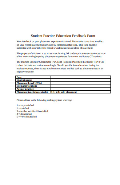 student practice feedback form