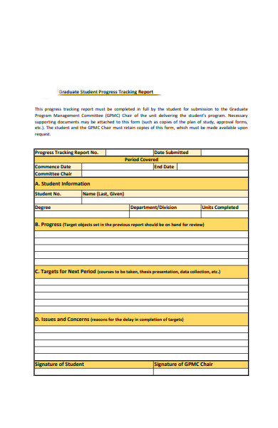 student progress tracking report form