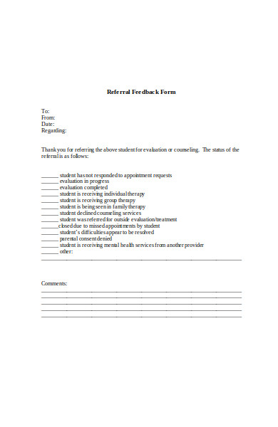 student referral feedback form