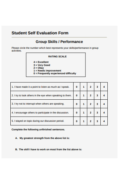 student self evaluation form