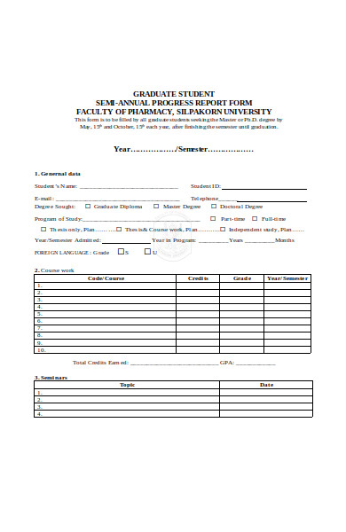student semi annual progress report form