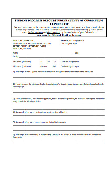 student survey progress report form