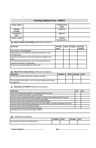 student training feedback form
