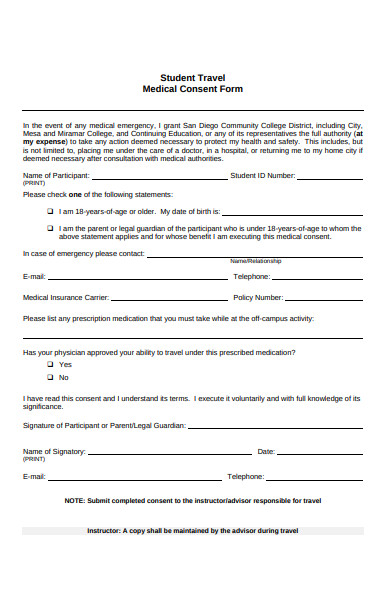 student travel medical consent form