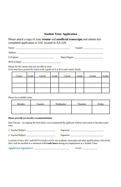 student tutor application form