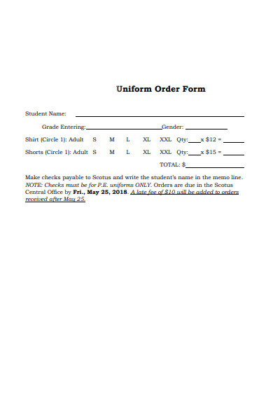 student uniform order form