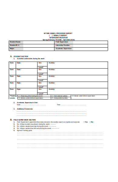 student weekly progress report form