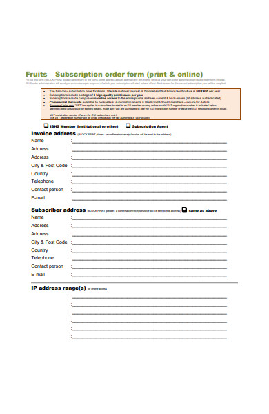 subscriber order form template