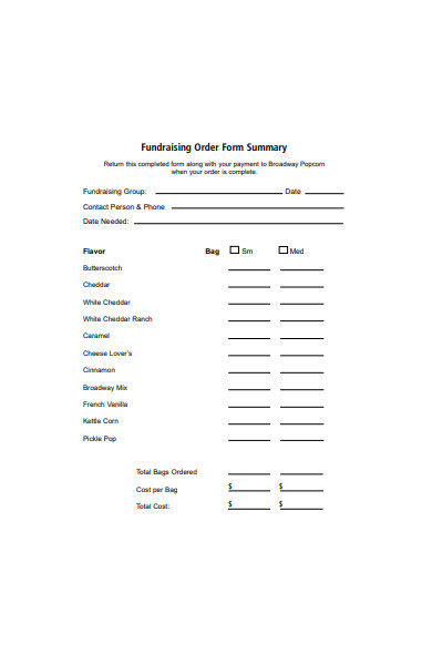 summary fundraising order form