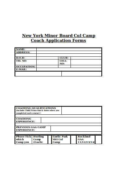 summer camp coach application form