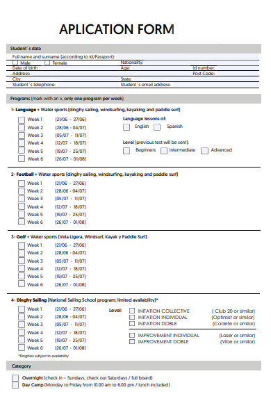 Free 31 Summer Camp Application Forms In Pdf Ms Word Xls 